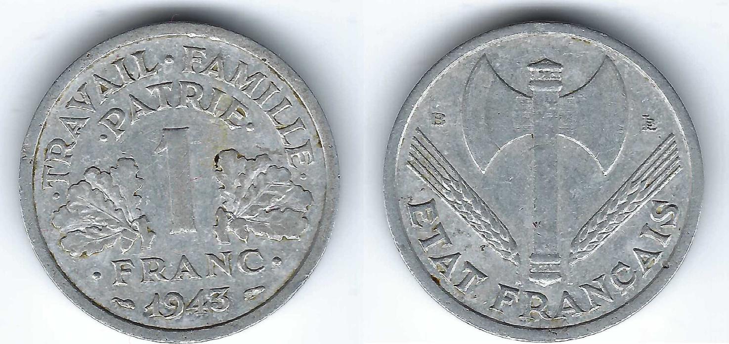 France 1 Franc 1943 B Etat Français S | MA-Shops