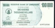 Zimbabwe 100000 Dollars Reserve Bank of Zimbabwe -