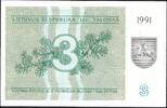 Lituanie / Lithuania 3 Talonas Lietuvos Bankas -