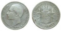 Spanien 1 Peseta Ag Alfonso XII, berieben -