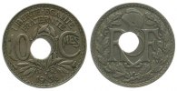 Frankreich 10 Centimes KN Lindauer, Gad. 286, dezentriertes Loch -
