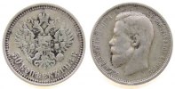 Rußland 50 Kopeken Ag Nikolaus II, BC, kleine Randfehler -