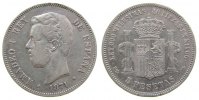Spanien 5 Pesetas Ag Amadeo I, DE - M, (1874) -