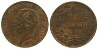 Italien 10 Centesimi Ku Emanuel II, H, etwas fleckig -
