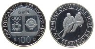 Jugoslawien 100 Dinara Ag Olympiade Sarajewo, Eishockey, etwas angelaufen -