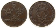 Schweden 5 Öre Br Gustav V, kleine Randfehler -