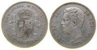 Spanien 5 Pesetas Ag Amadeo I, SD - M, 1871/71 -