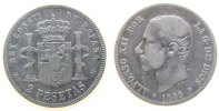 Spanien 2 Pesetas Ag Alfonso XII, MS-M -