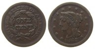 USA 1 Cent Br Braided Hair, Vergoldungsreste -
