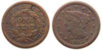 USA 1 Cent Br Braided Hair, kleine Randstöße -
