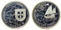 Portugal Ag Segelschiff, Entdeckung der Azoren, kleine Flecken 100 Escudos 1989 pp