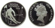 Neuseeland 5 Dollar 1994 Ag Olympiade Abfahrtslauf pp