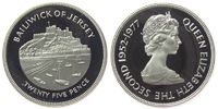 Jersey 25 Pence Ag Elisabeth II, Silberjubiläum -
