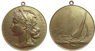 Frankreich Medaille Bronze vergoldet (?) Yachting - Segeln, Kopf der Marianne / Segelboote, v. Vernon, ca. 69 MM, nachträglich angebrachte Öse -