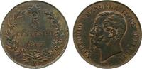 Italien 5 Centisimi Ku Emanuel II, M (Mailand), etwas fleckig -