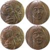 Japan Medaille Bronzeguß Kakitsubo Satoru - Verwitterung, Frauenportait von vorn / etwas verbittert aussehende Büste hält totes (?) Kind in der -