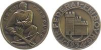 Schützen Schützenmedaille Bronze Fribourg - auf das Eidgenössische Schützenfest, knieender Schütze mit Bolzen und Armbrust / Burg, v. Jordan, ca. 50 MM -
