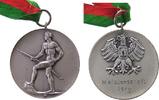 Schützen tragbare Medaille Silber Isny - Meisterschaft, stehender Bogenschütze / Wappenadler über Gravur, Signatur: HN. (H.Netzer), ca. 41 MM, ca. 25 Gramm -