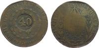 Brasilien 40 Reis 1835 o.J. Ku Pedro II, Gegenstempel auf 80 Reis 1832 R, Randstöße VF-