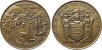 USA Medaille Bronze New Jersey - Revolution Crossroads, Landkarte mit Sternen - links bewaffnete Trapper - rechts Segelschiffe / Siegel, v. M -