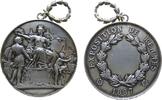 Frankreich tragbare Medaille versilbert Rennes - auf die Ausstellung, Exposition de Rennes, Stadtgöttin bekränzt Jüngling - umher die Attribute von Handel, K -