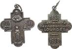 Wallfahrt tragbares Kreuz Bronze versilbert Lourdes - auf den 100. Jahrestag der Marienerscheinung, ca. 22 x 28 MM -