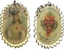 Wallfahrt Anhänger Papier unter Plastik Herz-Jesu-Schild, Herz-Jesu Apostolat, Jesus stehend von vorn - oben winzige Scheibe und zwei Blättchen mit -