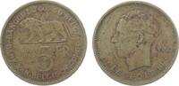 Belgisch Kongo 5 Francs 1936 NiBr Leopold III, Löwe, fleckig-spotted F-VF