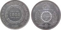 Brasilien 1000 Reis Ag Pedro II, winzige Randfehler -