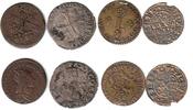 Frankreich Lot 4 Münzen div. Louis XV. 1755 - 2 Sols mit Henkelspur, Douzain 1593, Philipp IV. 1285-1314 - Double parisis, Liard de France -
