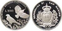 1000 Lire 1993 San Marino Ag Falke und Specht, winzige Flecken pp