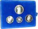 Österreich 90 Schilling Ag Universität Wien, PP-Satz, 50+25+10+5 Schilling, Patina, Original-Etui mit Gebrauchsspuren -