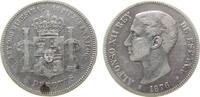 Spanien 5 Pesetas Ag Alfonso XII, Fleck -