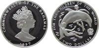 Bahamas 2 Dollars 1997 Ag Zwei Kinder mit Delphin, Kinderhilfswerk, UNICEF, minimal fleckig pp
