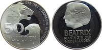 Niederlande 50 Gulden Ag Beatrix,200 J. diplomatische Beziehungen USA, kleine Flecken -