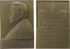 Frankreich Plakette 1930 Bronze Herriot Edovard - 25 Jahre Bürgermeister in Lyon, gestiftet von seinen Freunden, Brustbild nach links / Rathaus u...