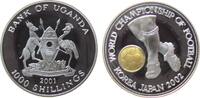 Uganda 1000 Shillings Ag Fußball WM Korea - Japan, minimale Flecken -