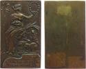 Plakette o.J. Wien Bronze Wien - I.Öst. Kaninchenzuchtverein, sitzende weibliche Gestalt mit Siegerkranz neben drei Hasen, einseitig, ca. 36,5 x ...