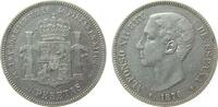 Spanien 5 Pesetas Ag Alfonso XII -