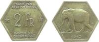 Belgisch Kongo 2 Francs Me Elefant, übliche Flecken -