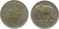 Belgisch Kongo 2 Francs Me Elefant, etwas fleckig -