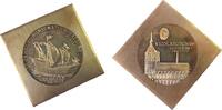 Klippe 1987 DDR Bronze Stralsund - 25 Jahre FG Numismatik, Karavelle um 1400 / Nicolaikirche, ca. 51 x 51 MM vz-stgl
