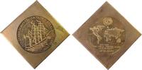 Klippe 1988 DDR Bronze Stralsund - 500 Jahre Schiffercomagnie, Barke um 1850 / Weltkarte, ca. 51 x 51 MM, etwas fleckig vz-stgl