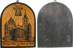 Reformation / Religion Wandbildchen aufhängbar 1933 Holz Trier - auf den Heiligen Rock, Dom zu Trier - darüber heiliger Rock, ca. 88,5 x 114 MM EF