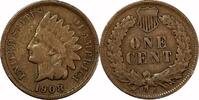 USA 1¢ Indian Cent, 1908-S, 1¢, F12 BN -