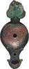 Roman Roman Bronze Oil Lamp with Leaf Handle -