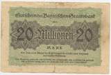 Deutsches Reich Weimar Bayern Zwanzig Millionen Mark Banknote Inflation 1923 GB357 - Bayerische Staatsbank München - Gutschein Notgeld Paper Money Germany Stark gebrauchte Erhaltung, Einrisse