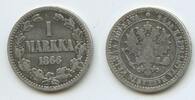 1 Markka G2145 - Finnland KM#3.1 Silber Scarce Alexander II.1855-1881 -