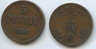 5 Pennia G13896 - Finland KM#4.1 VF Scarce Alexander II. 1855-1881 Russia -