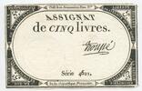 Frankreich Assignat de cinq Livres (5 Livres) GB544 - Banknote Paper Money France Domaines nationaux -